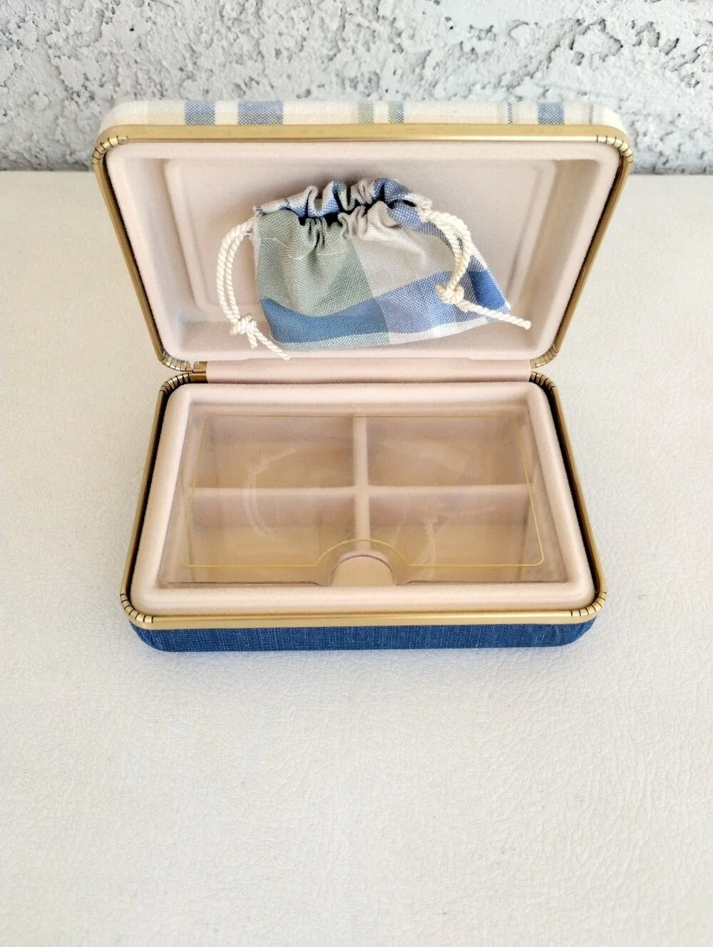 Vtg MCM 1970s Plaid Jewelry Box Set - Travel Vanity Trunk & Clamshell Case